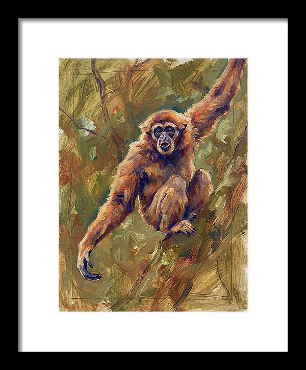 Gibbon Swinging Through Trees