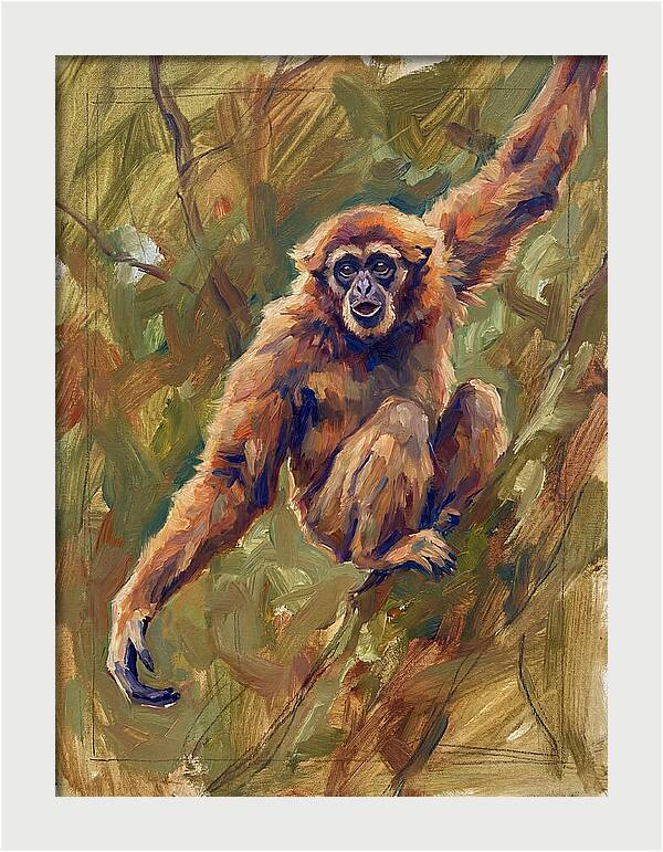 Gibbon Swinging Through Trees