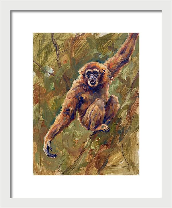 Gibbon Swinging Through Trees