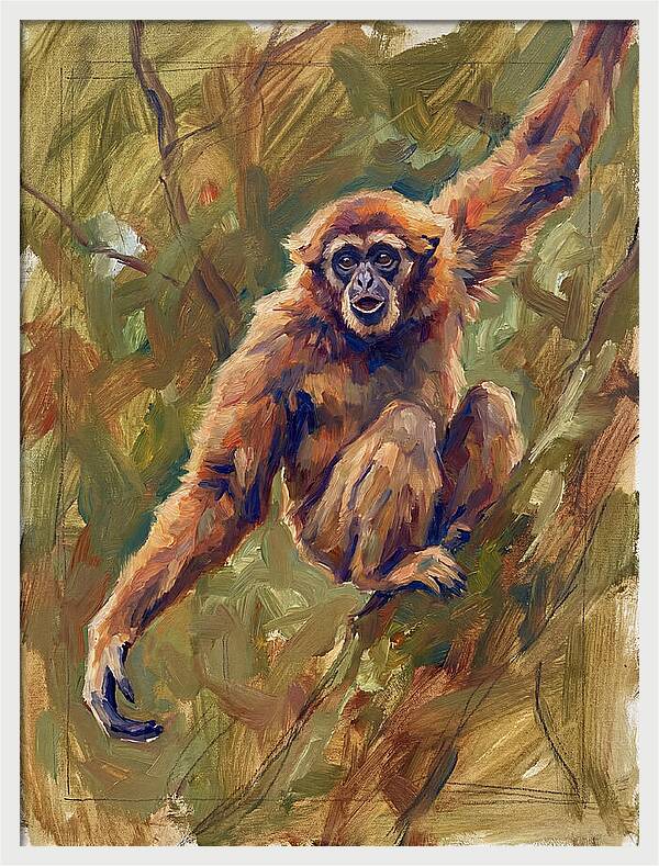 Gibbon Swinging Through Trees