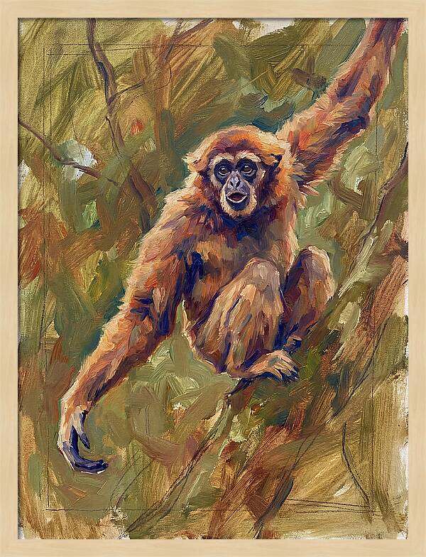 Gibbon Swinging Through Trees