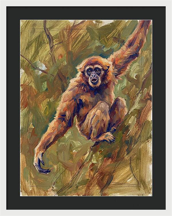 Gibbon Swinging Through Trees