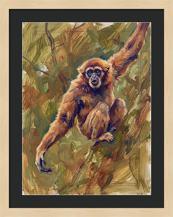 Gibbon Swinging Through Trees