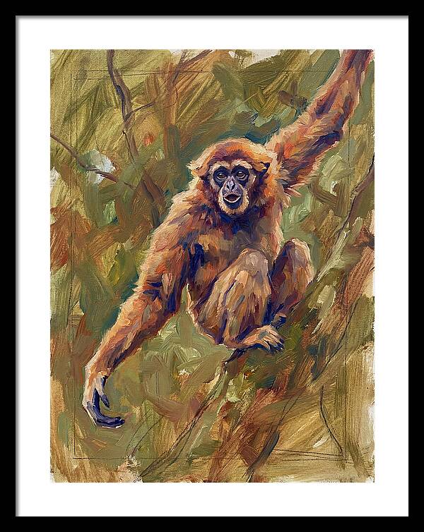 Gibbon Swinging Through Trees