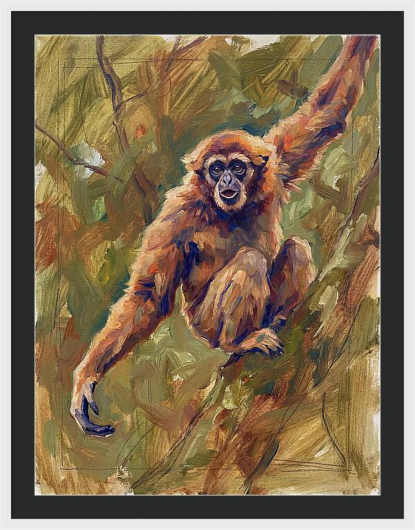 Gibbon Swinging Through Trees