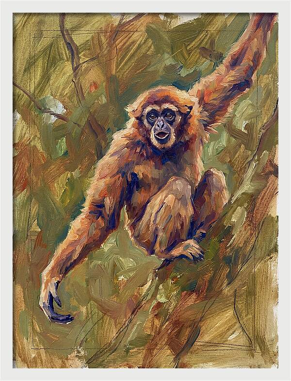 Gibbon Swinging Through Trees