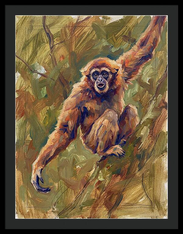 Gibbon Swinging Through Trees