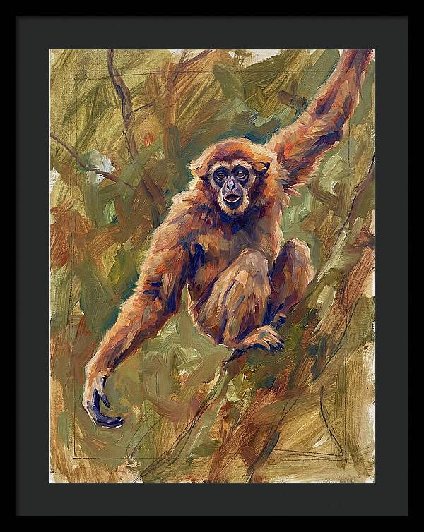 Gibbon Swinging Through Trees