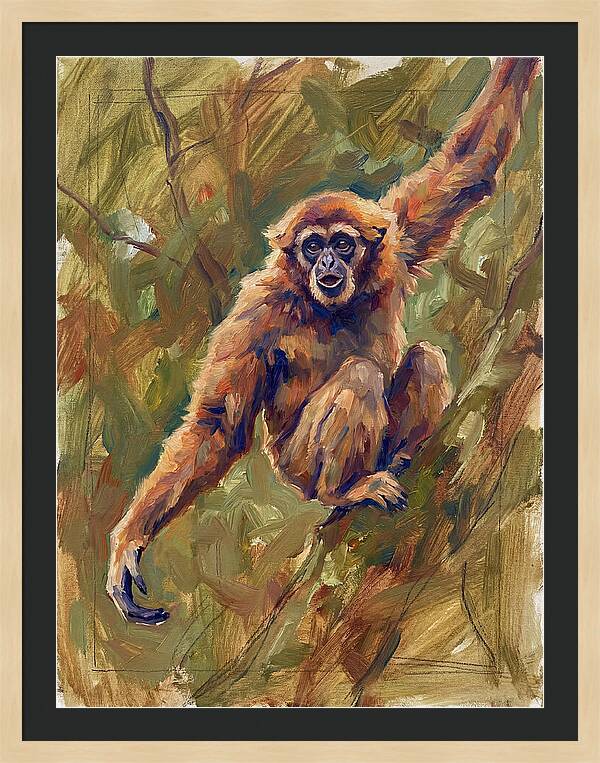Gibbon Swinging Through Trees