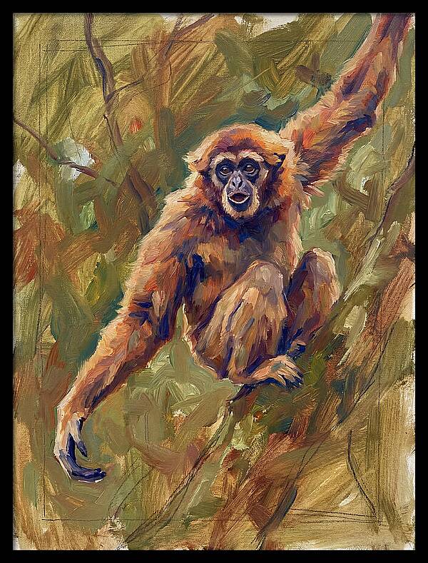 Gibbon Swinging Through Trees