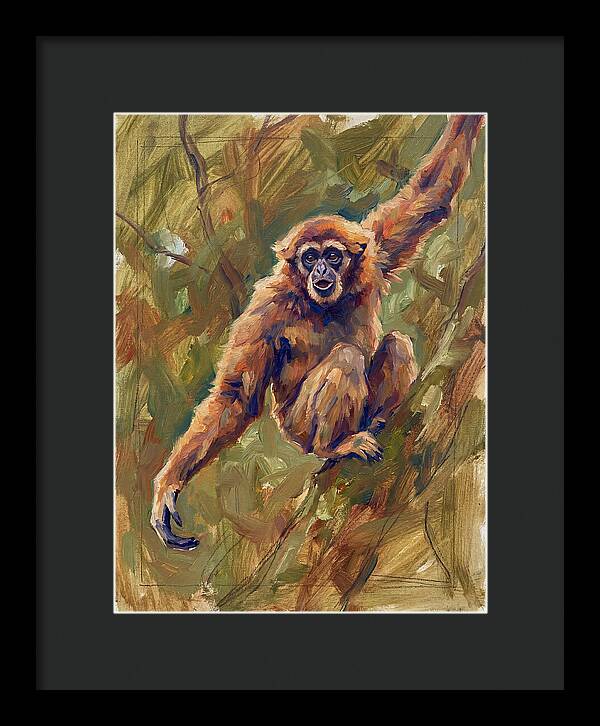 Gibbon Swinging Through Trees