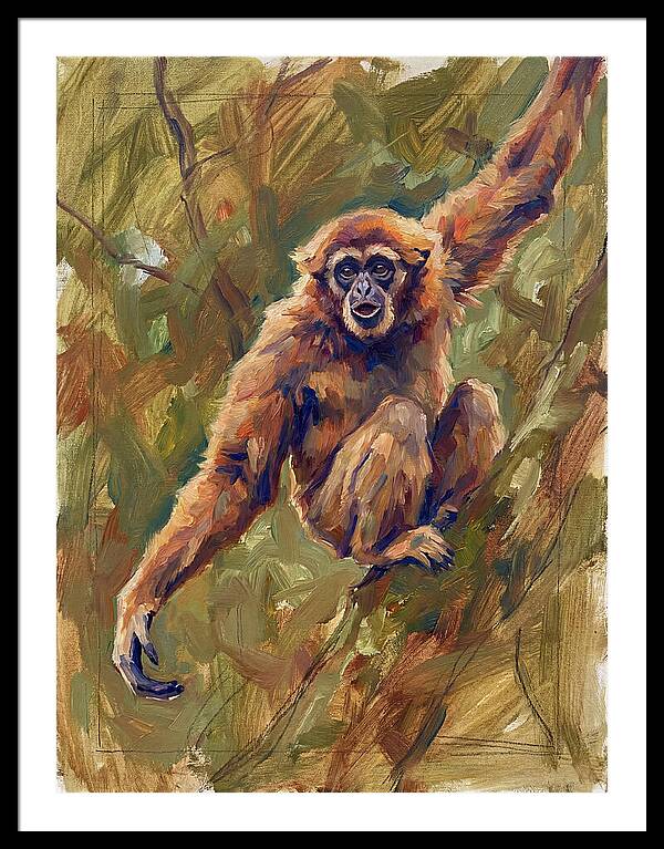 Gibbon Swinging Through Trees