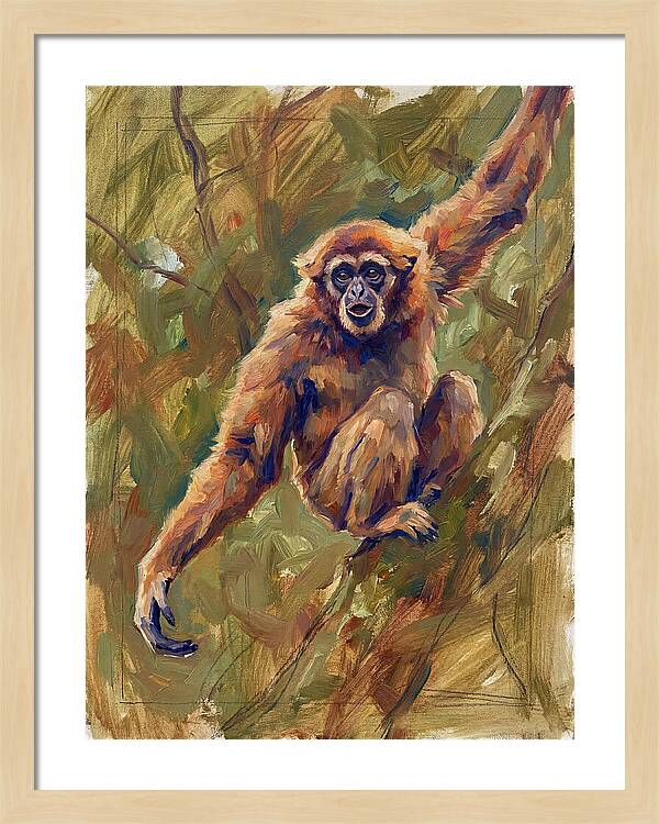 Gibbon Swinging Through Trees