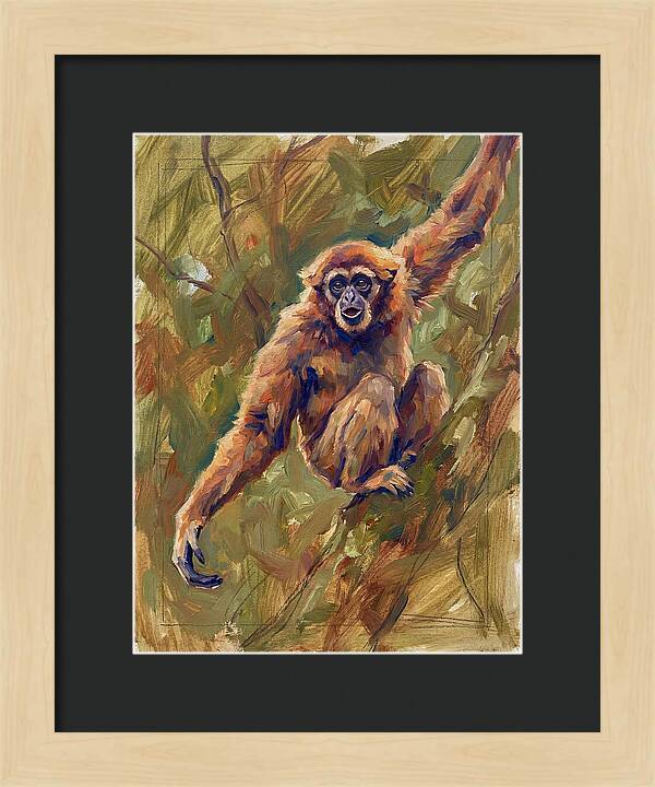 Gibbon Swinging Through Trees