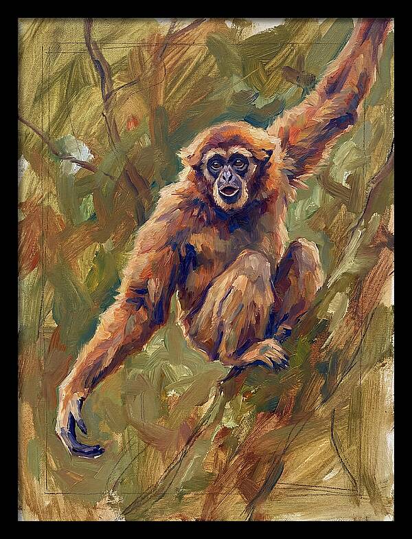 Gibbon Swinging Through Trees