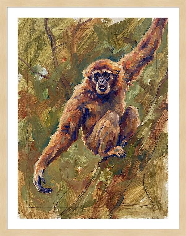 Gibbon Swinging Through Trees