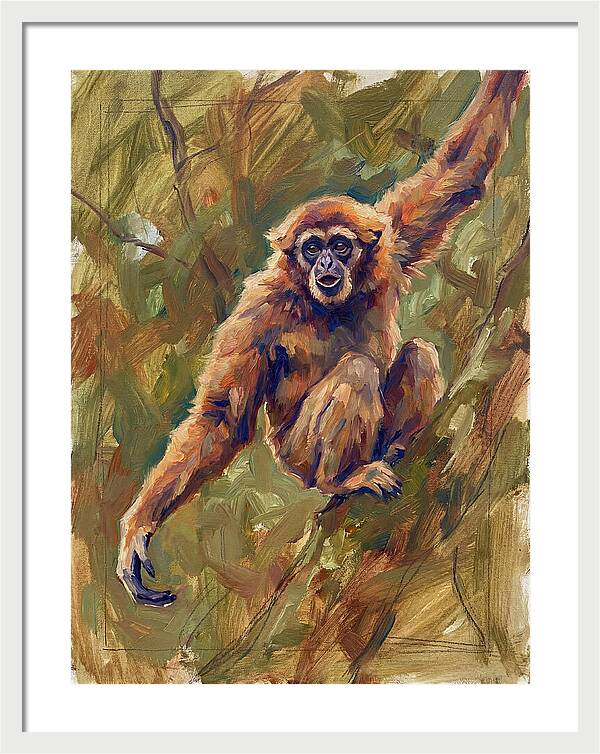 Gibbon Swinging Through Trees