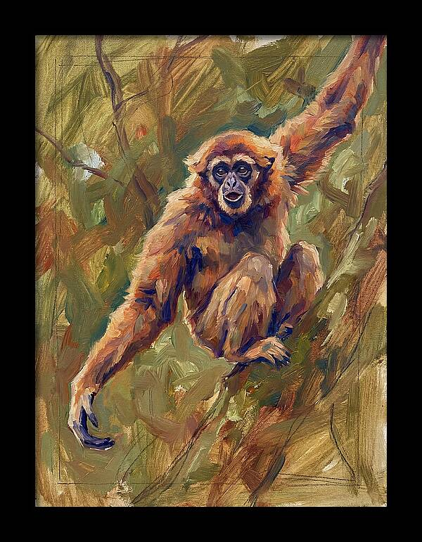 Gibbon Swinging Through Trees