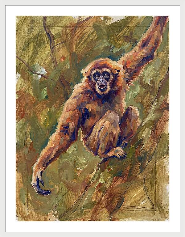 Gibbon Swinging Through Trees