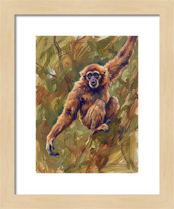 Gibbon Swinging Through Trees