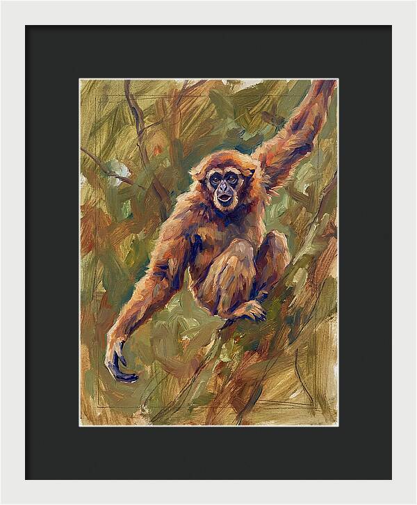 Gibbon Swinging Through Trees