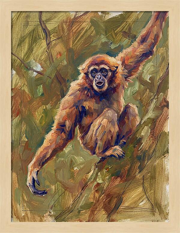 Gibbon Swinging Through Trees