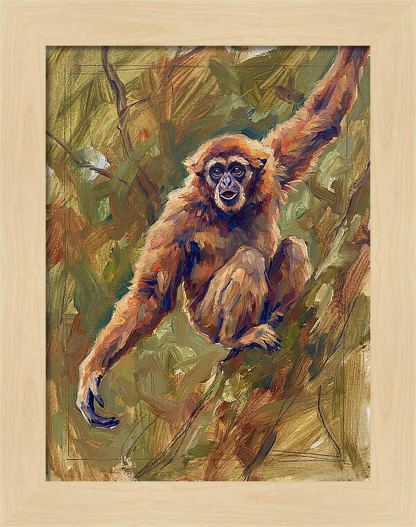 Gibbon Swinging Through Trees