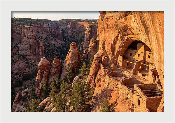 Gila Cliff Dwellings At Sunset