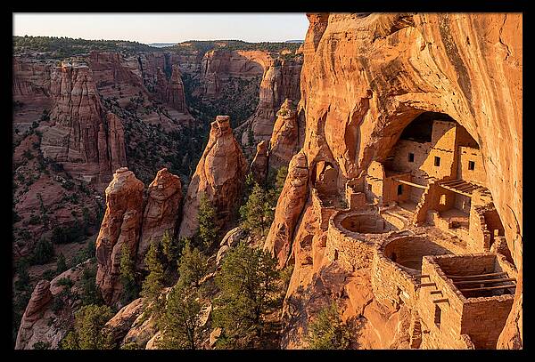 Gila Cliff Dwellings At Sunset