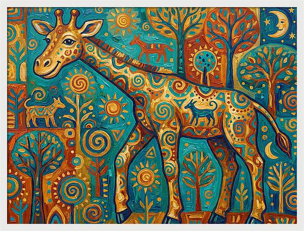 Giraffe In A Whimsical Landscape