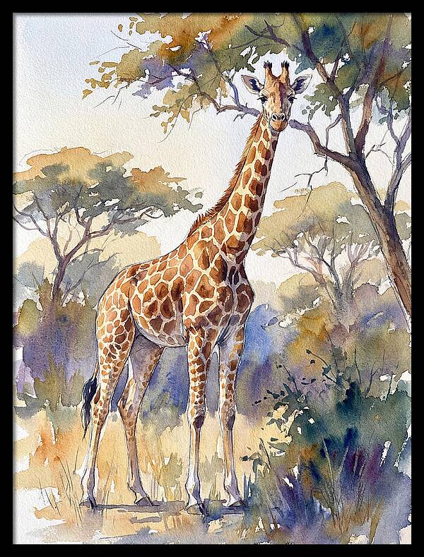 Giraffe In Serene Landscape