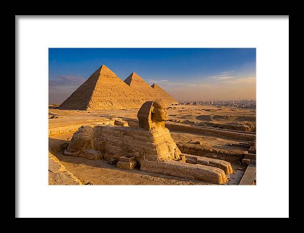 Giza Pyramids And Sphinx At Golden Hour