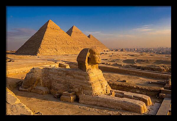Giza Pyramids And Sphinx At Golden Hour