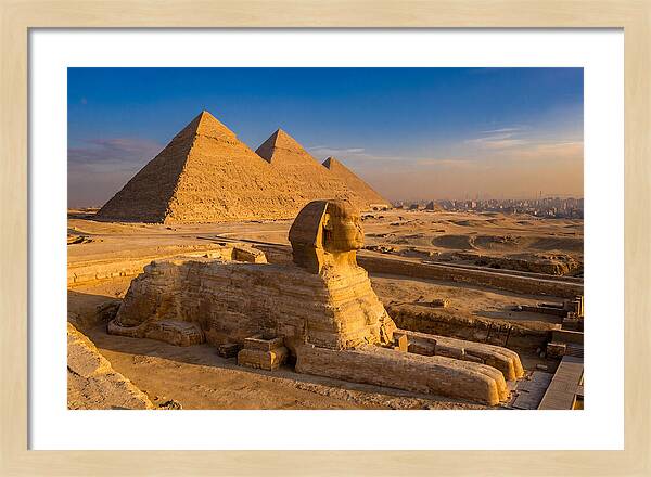 Giza Pyramids And Sphinx At Golden Hour