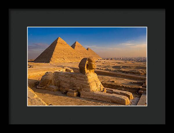 Giza Pyramids And Sphinx At Golden Hour