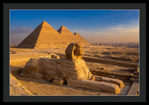 Giza Pyramids And Sphinx At Golden Hour