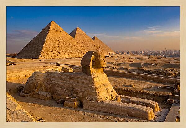 Giza Pyramids And Sphinx At Golden Hour