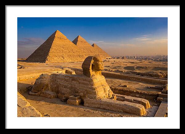 Giza Pyramids And Sphinx At Golden Hour