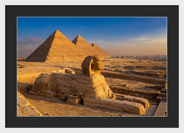 Giza Pyramids And Sphinx At Golden Hour