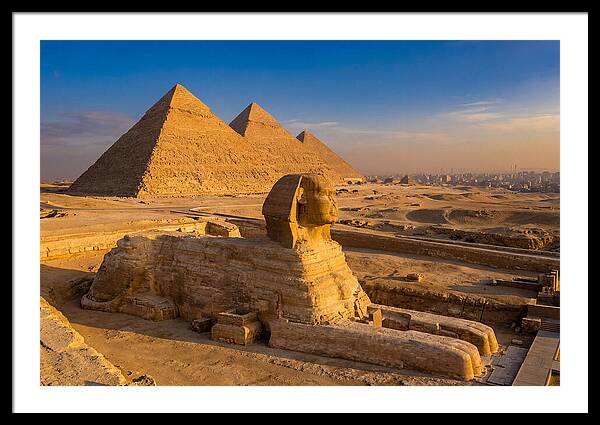 Giza Pyramids And Sphinx At Golden Hour