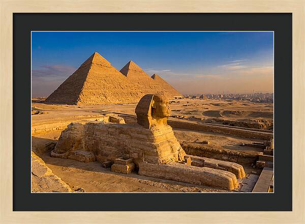Giza Pyramids And Sphinx At Golden Hour