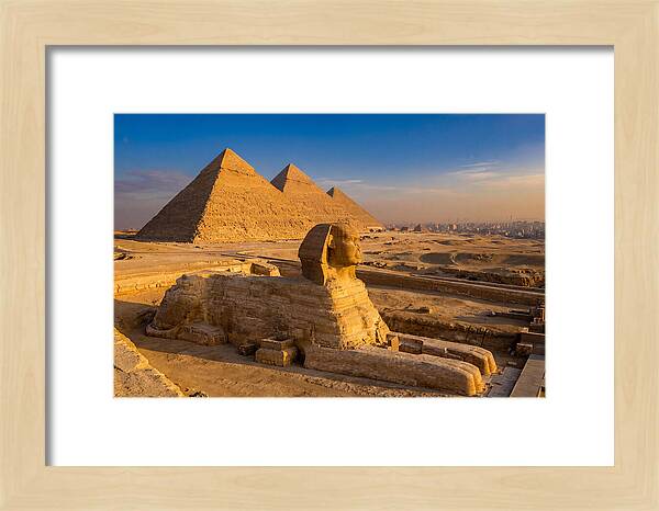 Giza Pyramids And Sphinx At Golden Hour
