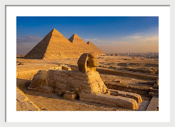 Giza Pyramids And Sphinx At Golden Hour