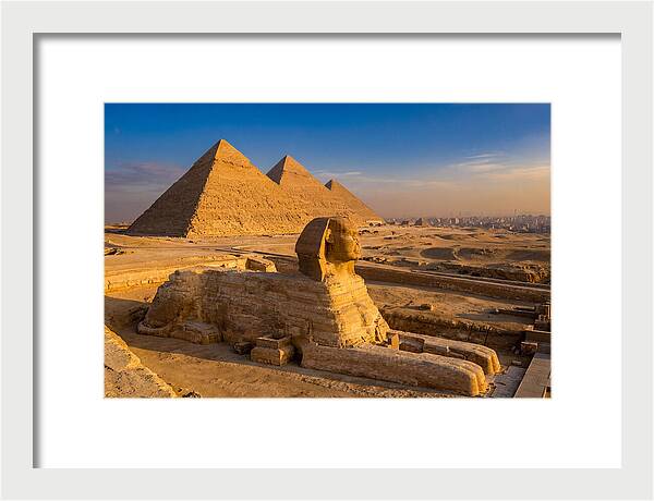 Giza Pyramids And Sphinx At Golden Hour