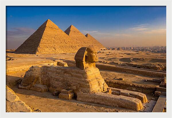 Giza Pyramids And Sphinx At Golden Hour