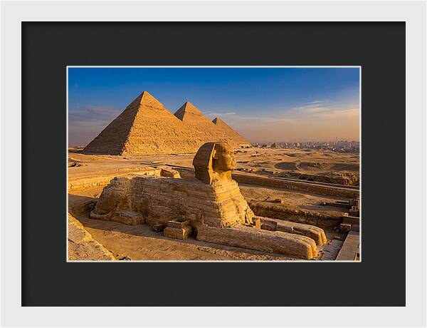 Giza Pyramids And Sphinx At Golden Hour