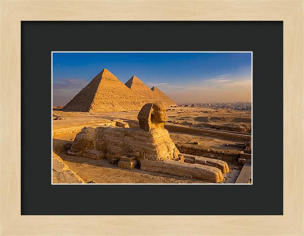 Giza Pyramids And Sphinx At Golden Hour