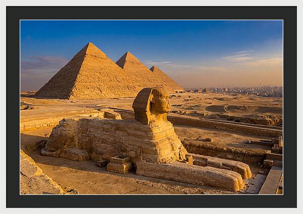 Giza Pyramids And Sphinx At Golden Hour