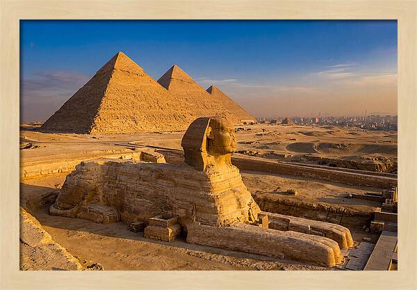 Giza Pyramids And Sphinx At Golden Hour