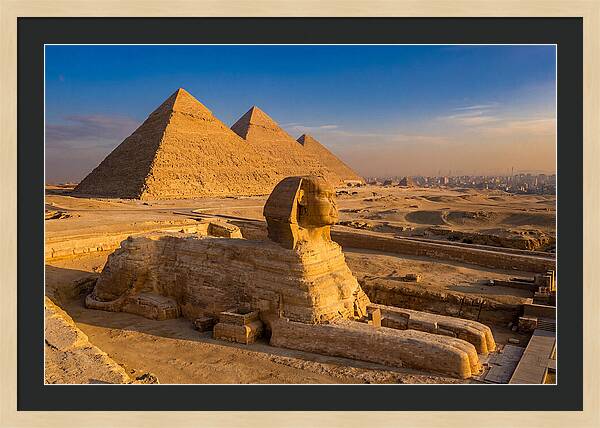 Giza Pyramids And Sphinx At Golden Hour